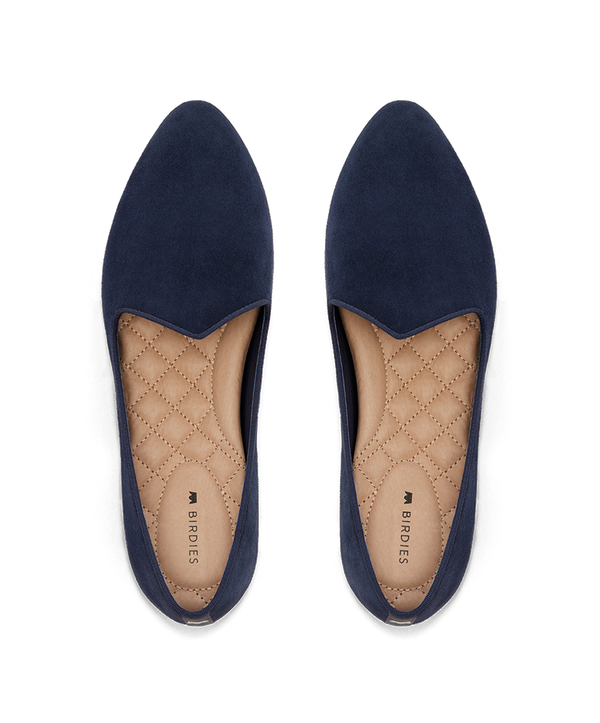 The Heron Navy Suede Flats Birdies