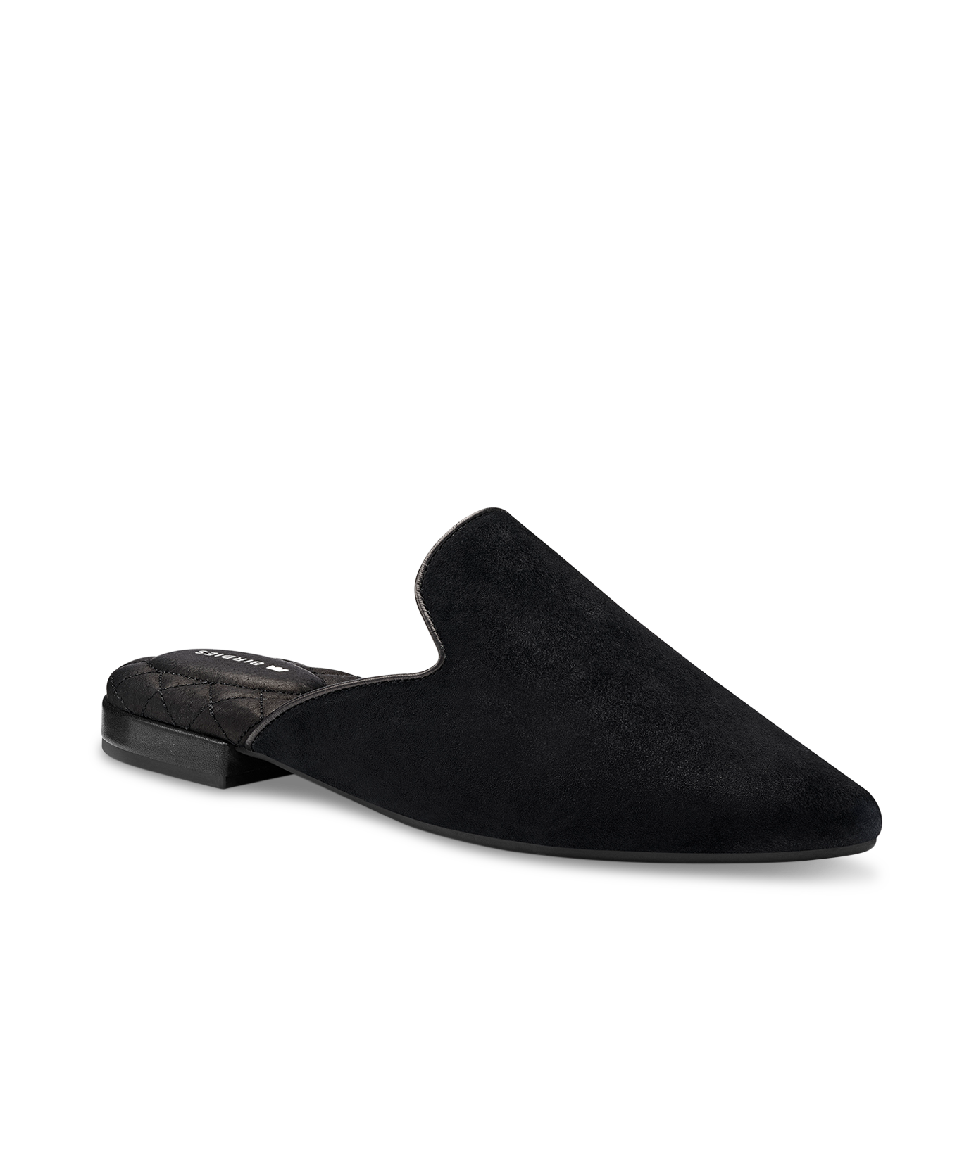 front 3/4ths view of the Dove in Black Suede