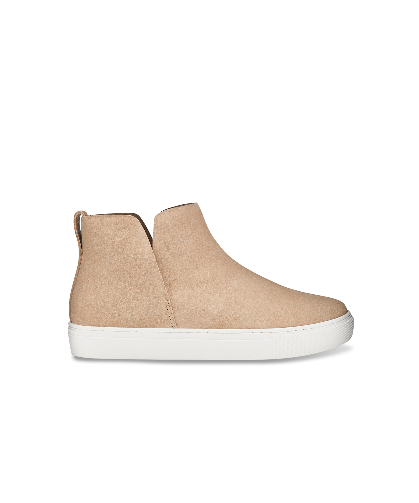 side view of the Falcon in Oat (light tan) Suede