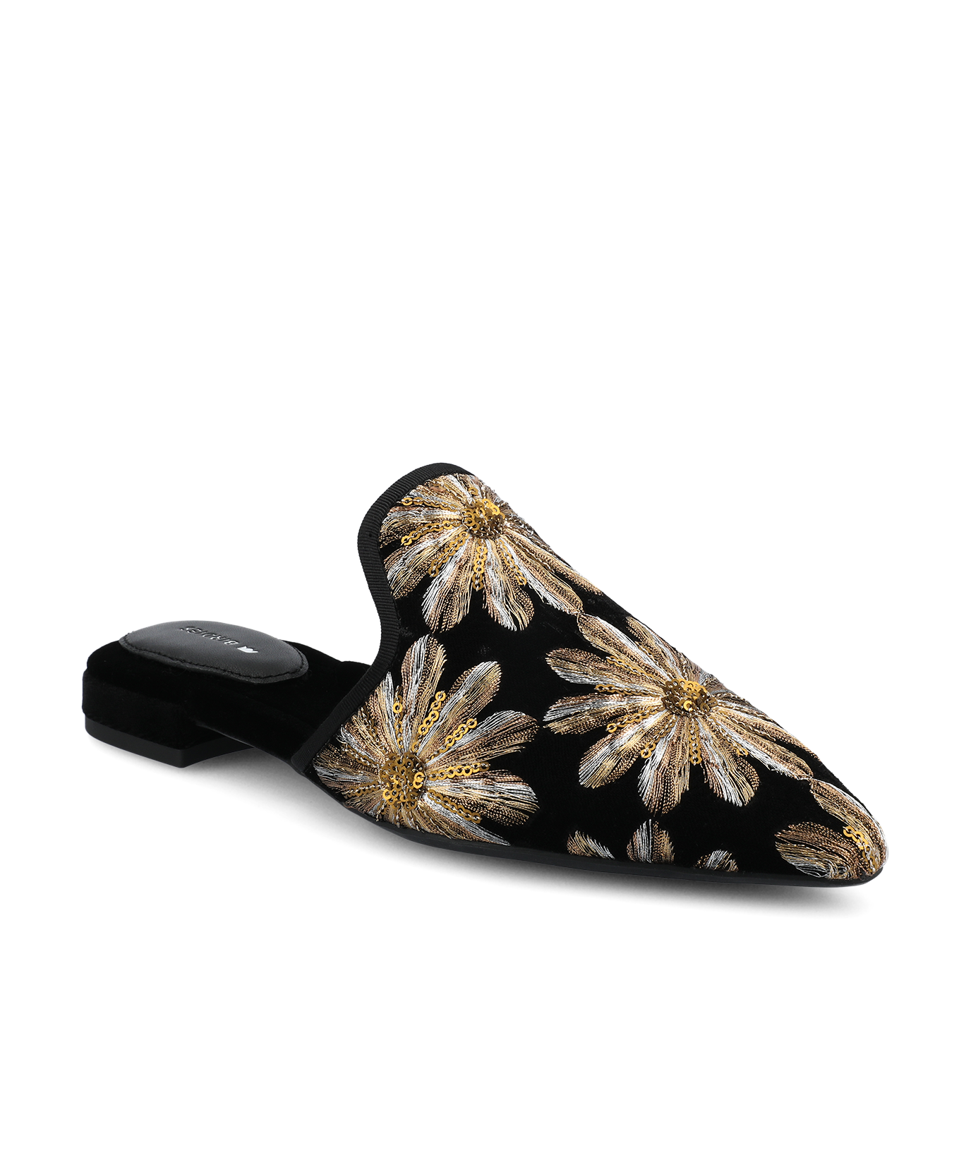 coussinet more ゴールド The Goldfinch 15 Mule - Black Gold Starburst Velvet