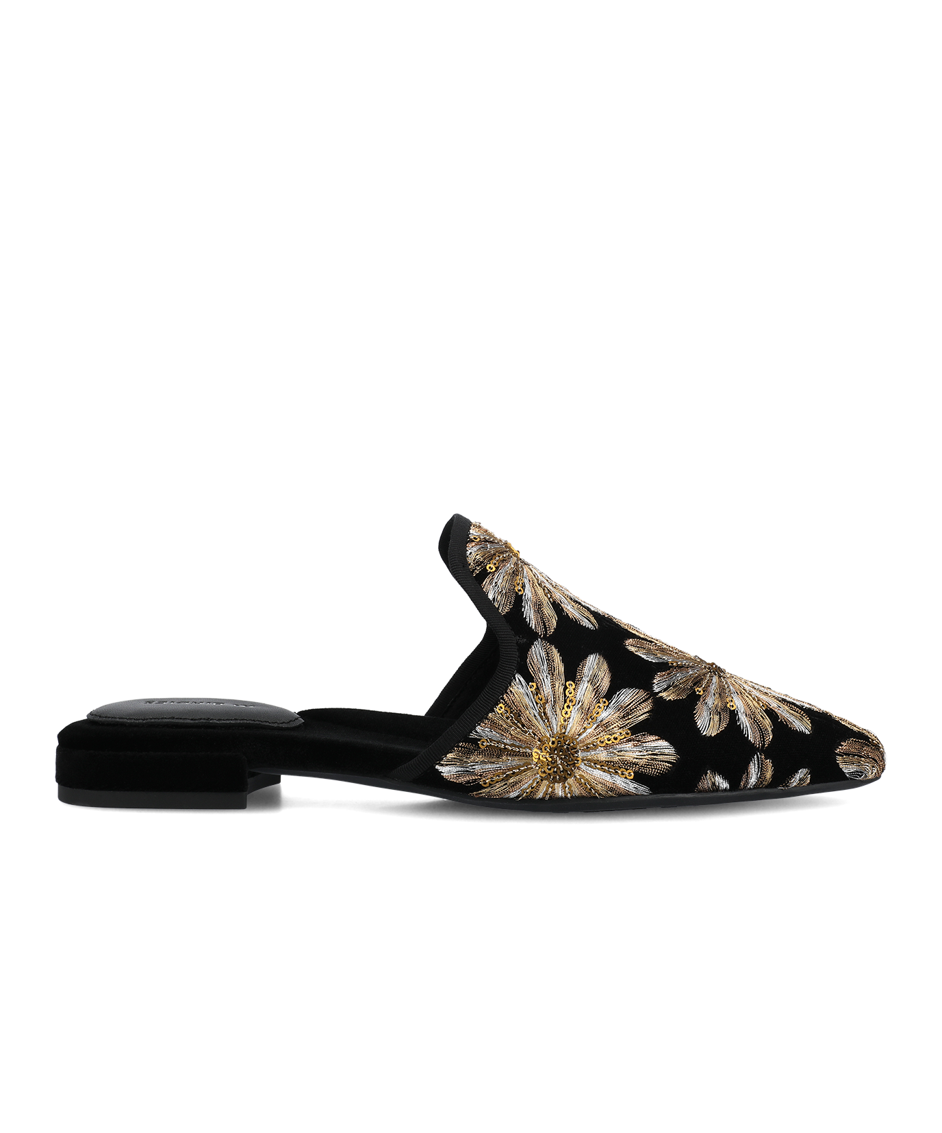 The Goldfinch 15 Mule - Black Gold Starburst Velvet