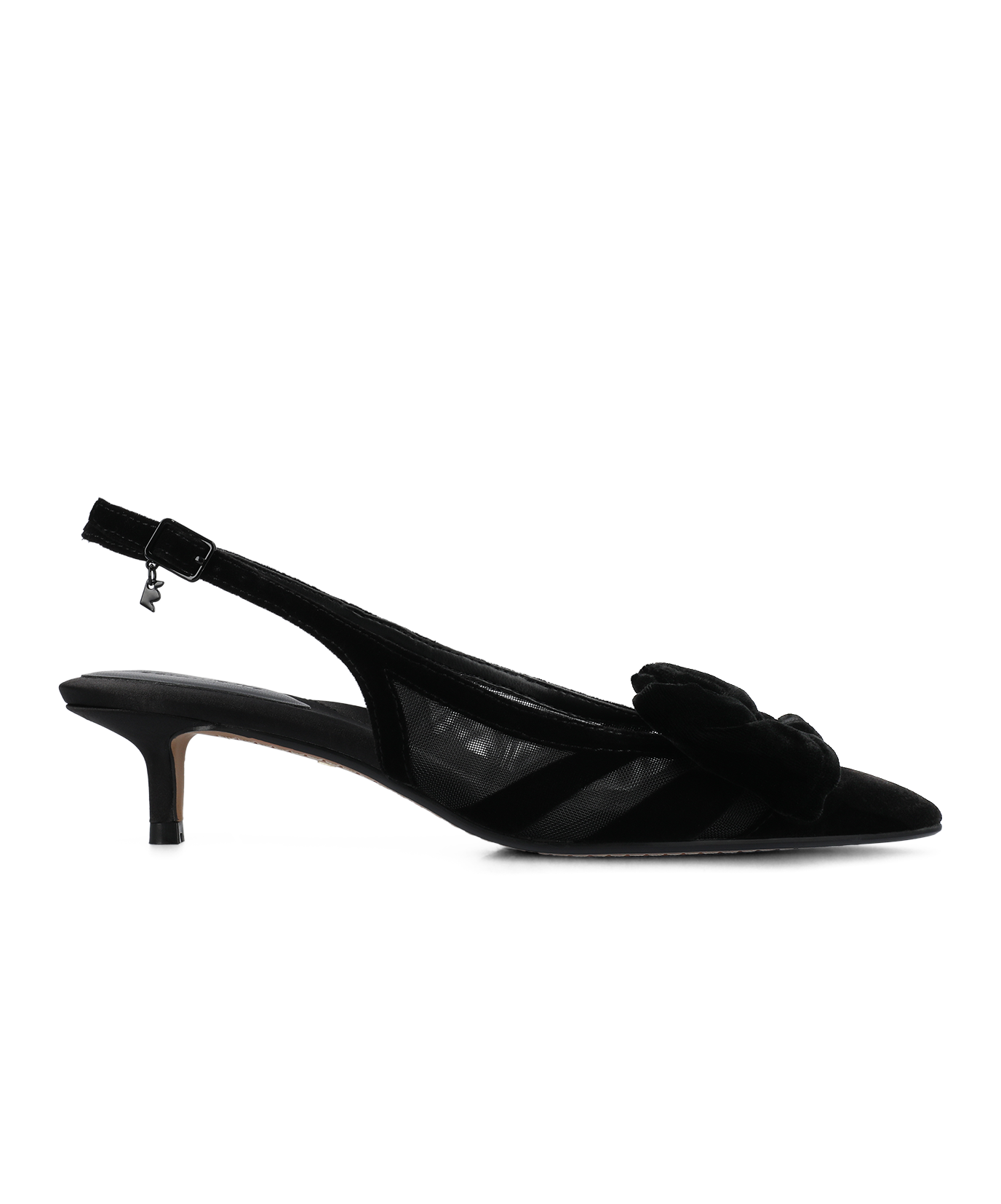 The Goldfinch Kitten Heel - Black Velvet Mesh