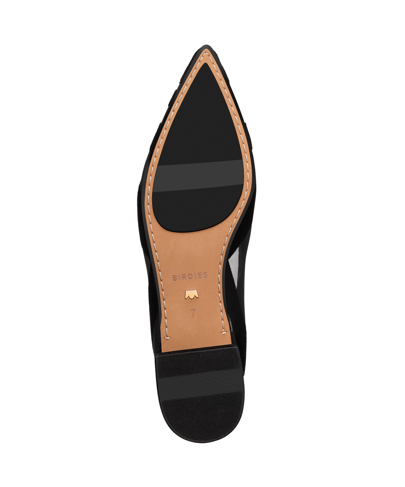 bottom view of the goldfinch 15 ballet flat in black velvet mesh