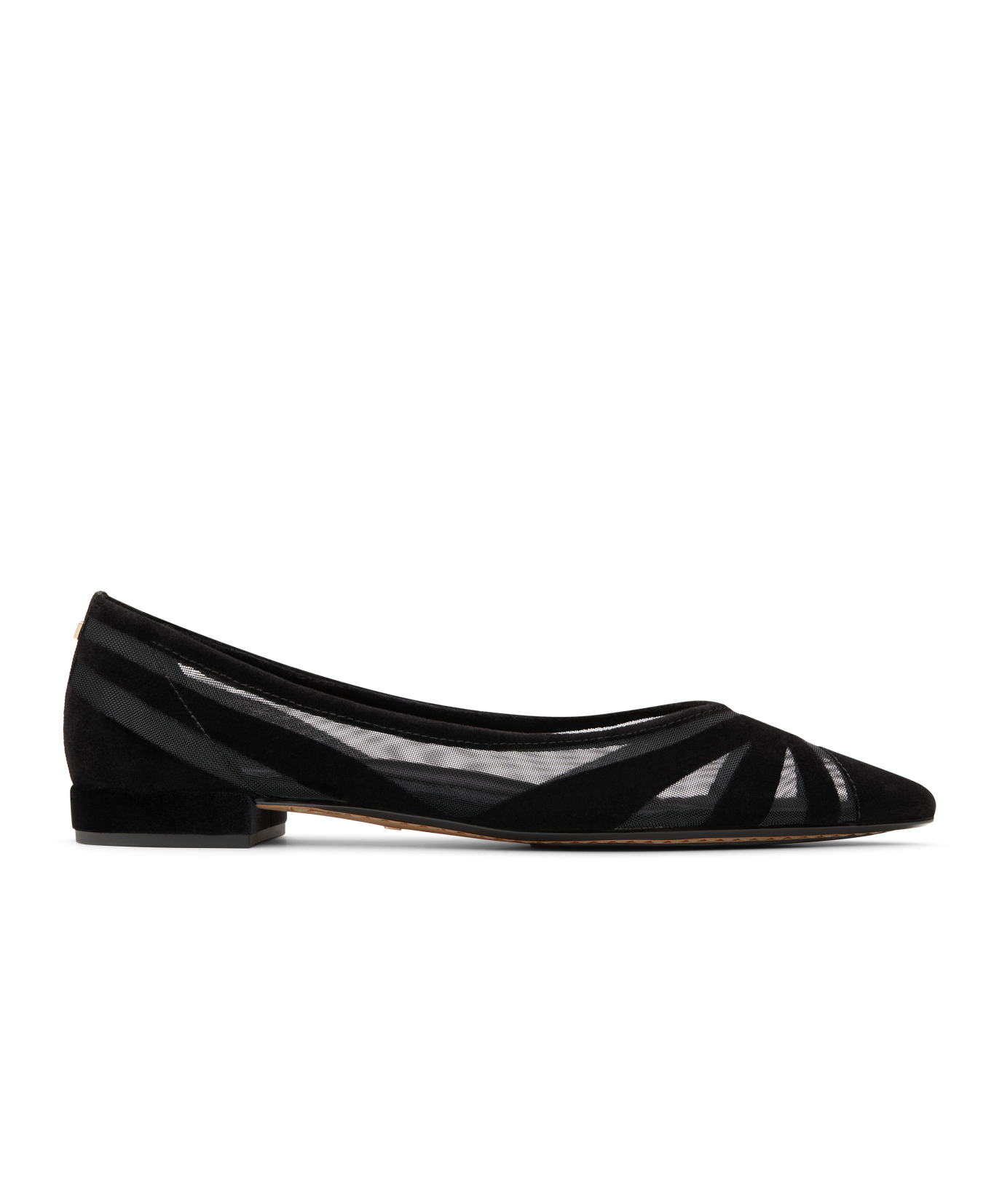 side view of the goldfinch 15 ballet flat in black velvet mesh