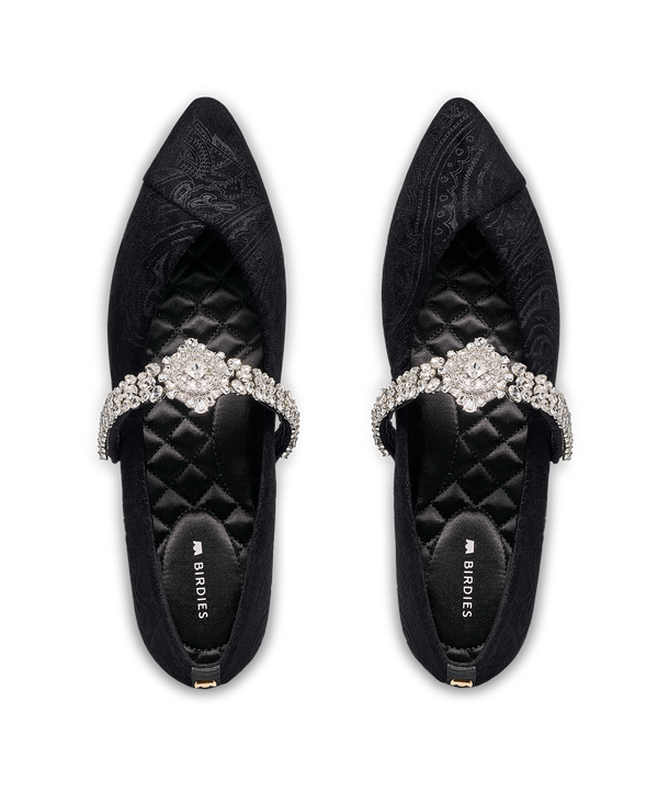 The Goldfinch Black Velvet Jeweled Mary Jane Ballet Flat Birdies