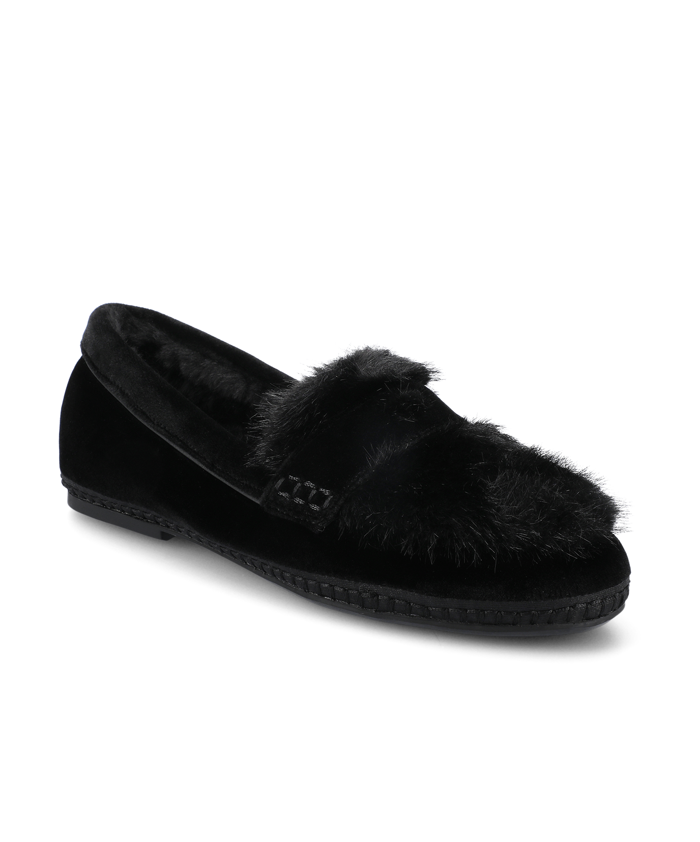 The Heron Loafer Cozy - Black Velvet Faux Fur
