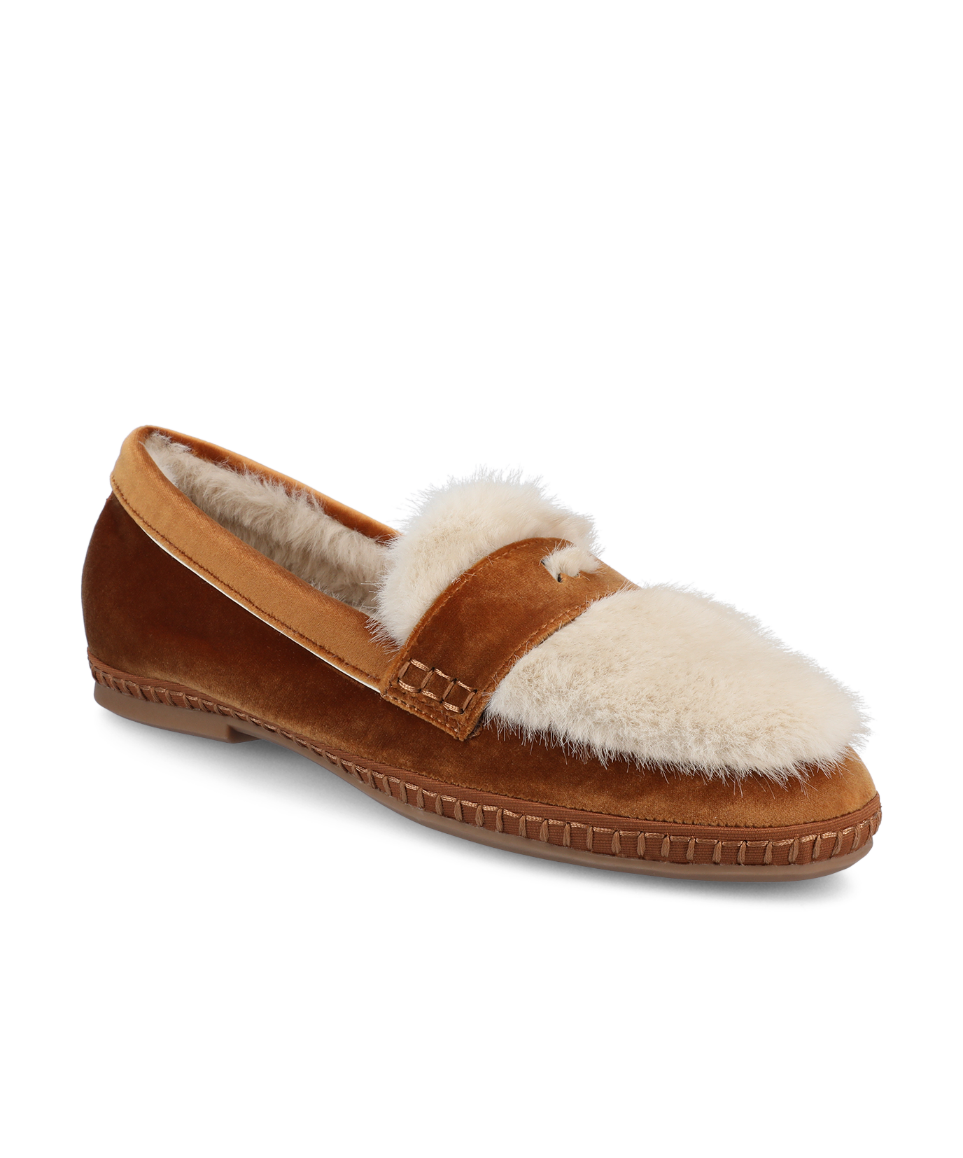 The Heron Loafer Cozy - Tan Velvet Faux Fur