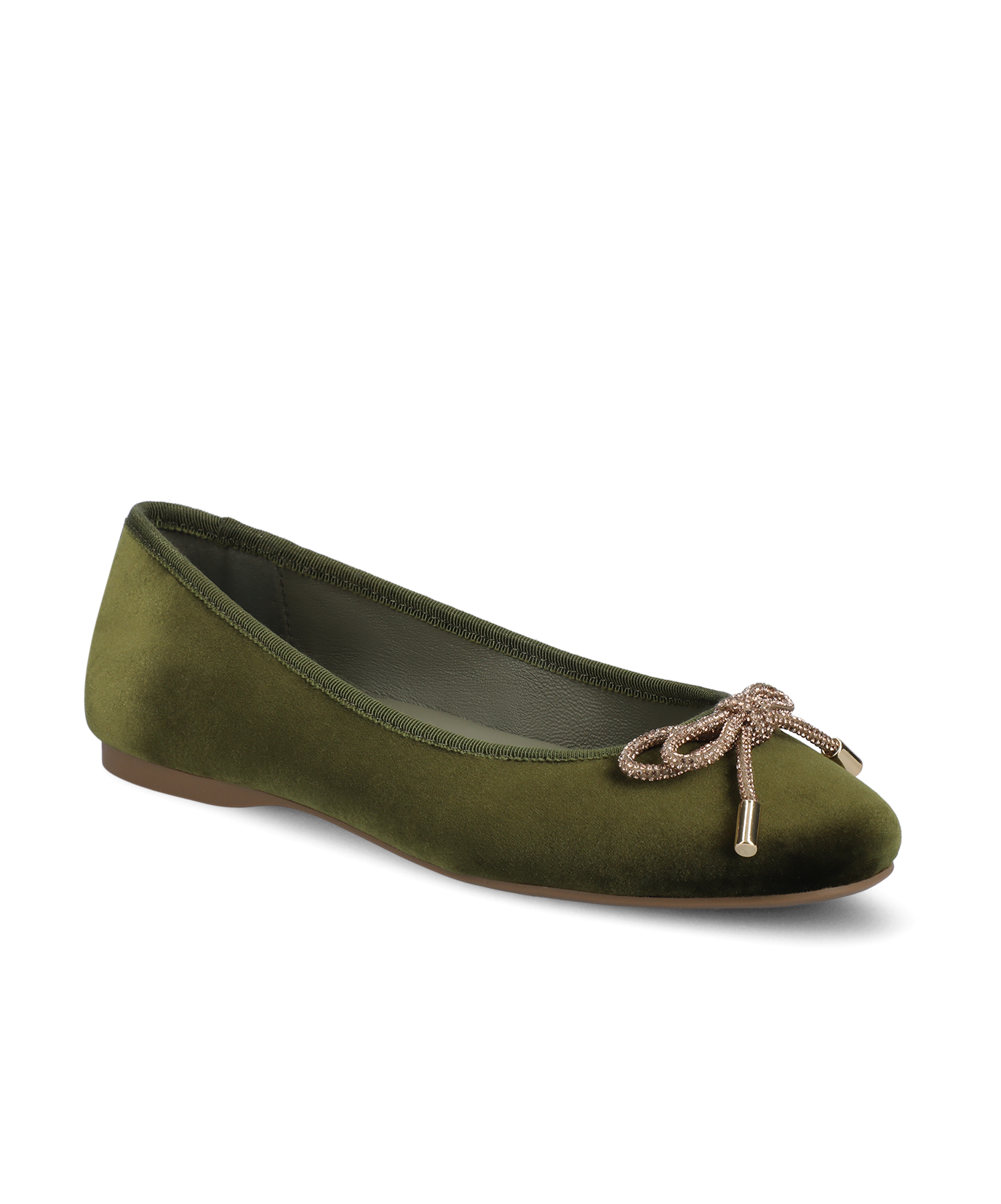 The Hummingbird | Green Velvet Jeweled Bow | Women's Ballet Flats