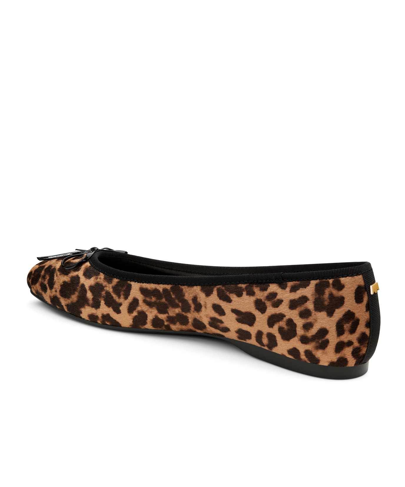 back 3/4ths view of the hummingbird ballet flat in Leopard print calf hair