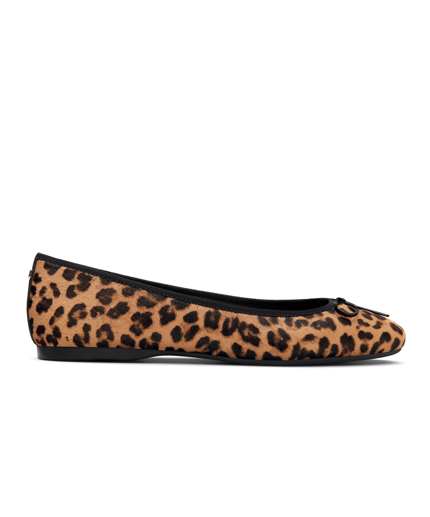side view of the hummingbird ballet flat in Leopard print calf hair
