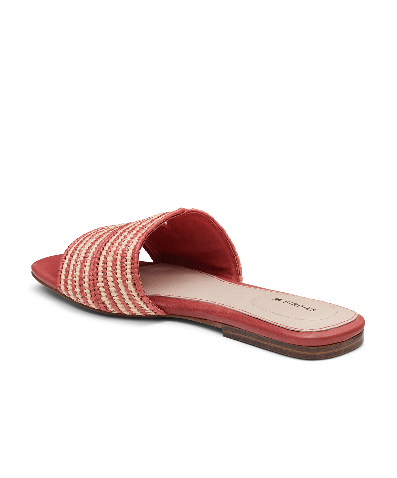 back 3/4ths view of the Kiwi Sandal in Terracotta (rust) Raffia