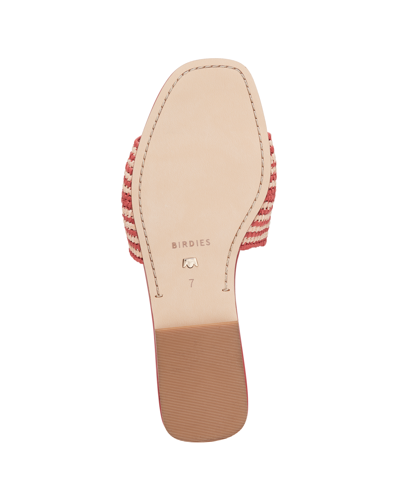 bottom view of the Kiwi Sandal in Terracotta (rust) Raffia