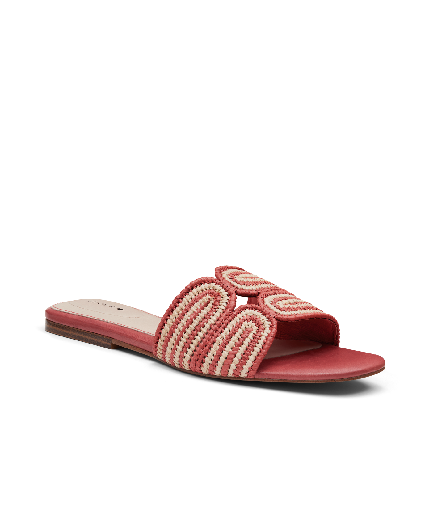 front 3/4ths view of the Kiwi Sandal in Terracotta (rust) Raffia