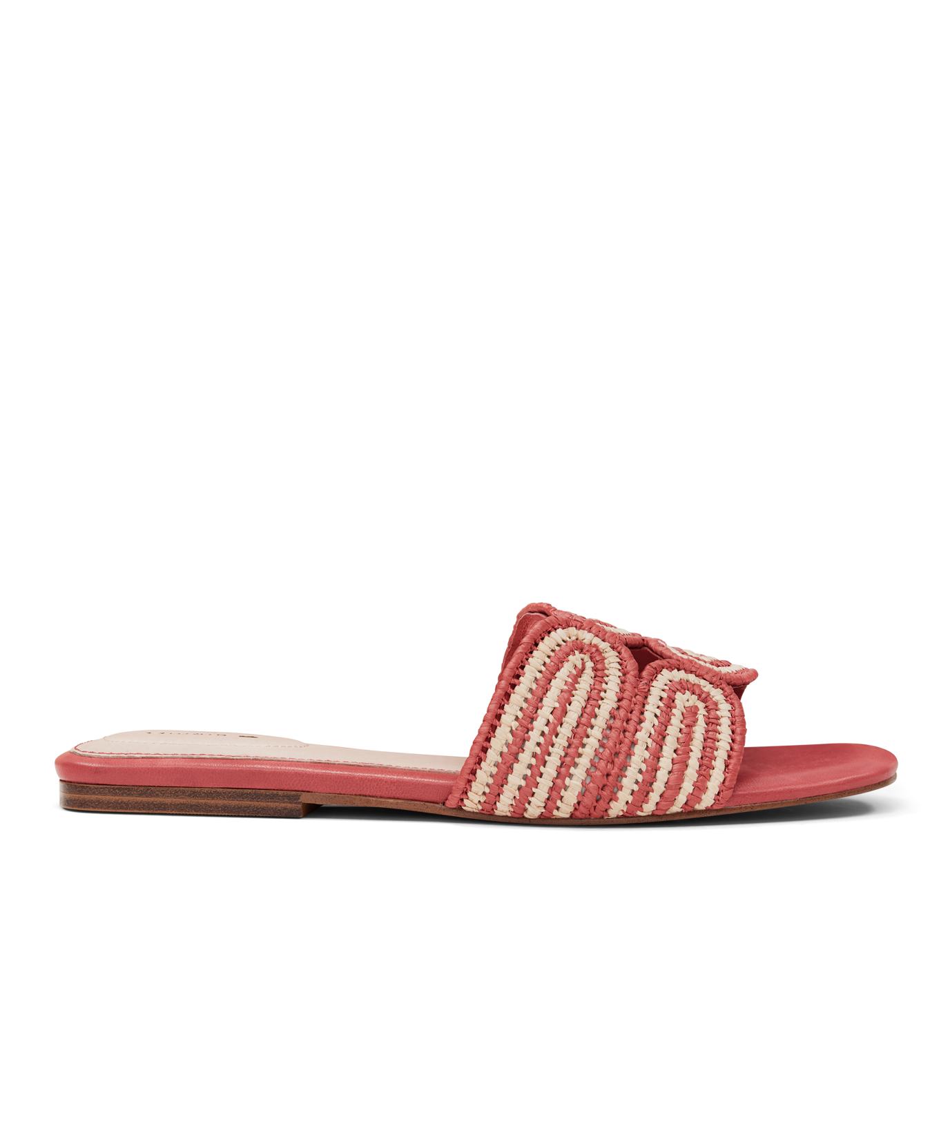 side view of the Kiwi Sandal in Terracotta (rust) Raffia
