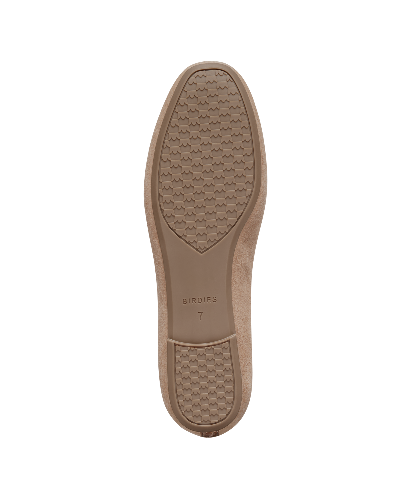 bottom view of the Starling in New Latte (beige) Suede