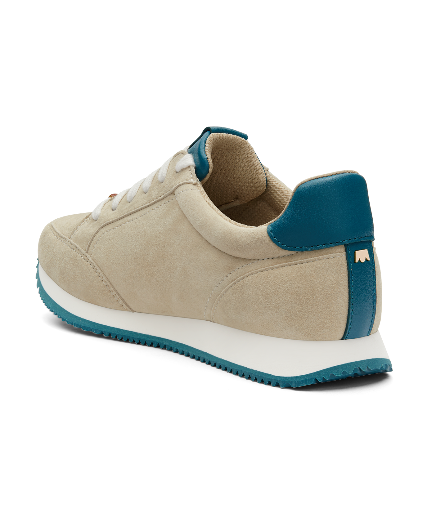 back 3/4ths view of the Roadrunner Sneaker in Biscotti Cream Suede