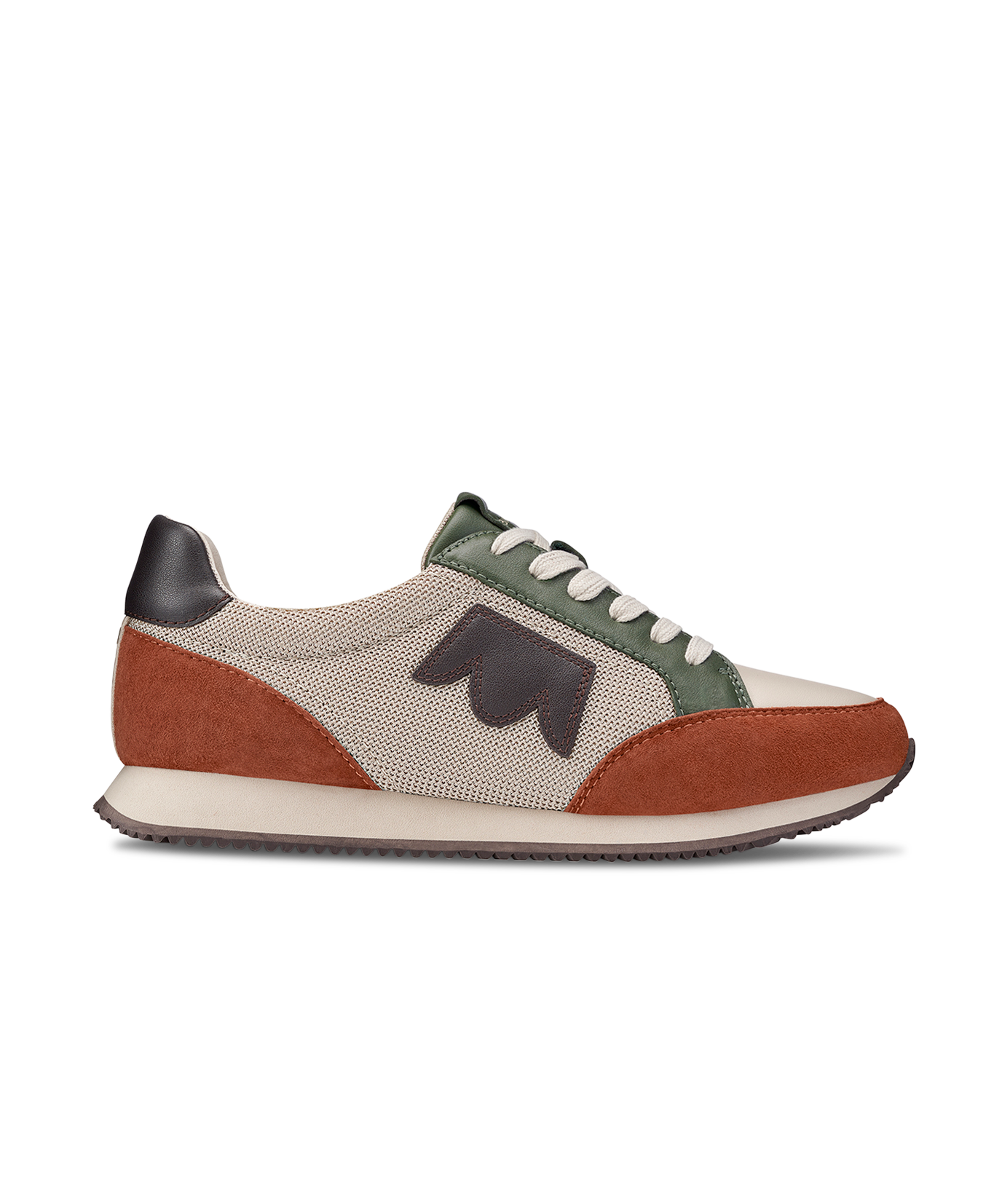 side view of the Roadrunner Sneaker in Ivy Multi (Rust, Grey Dark Green & Light Grey) Mesh