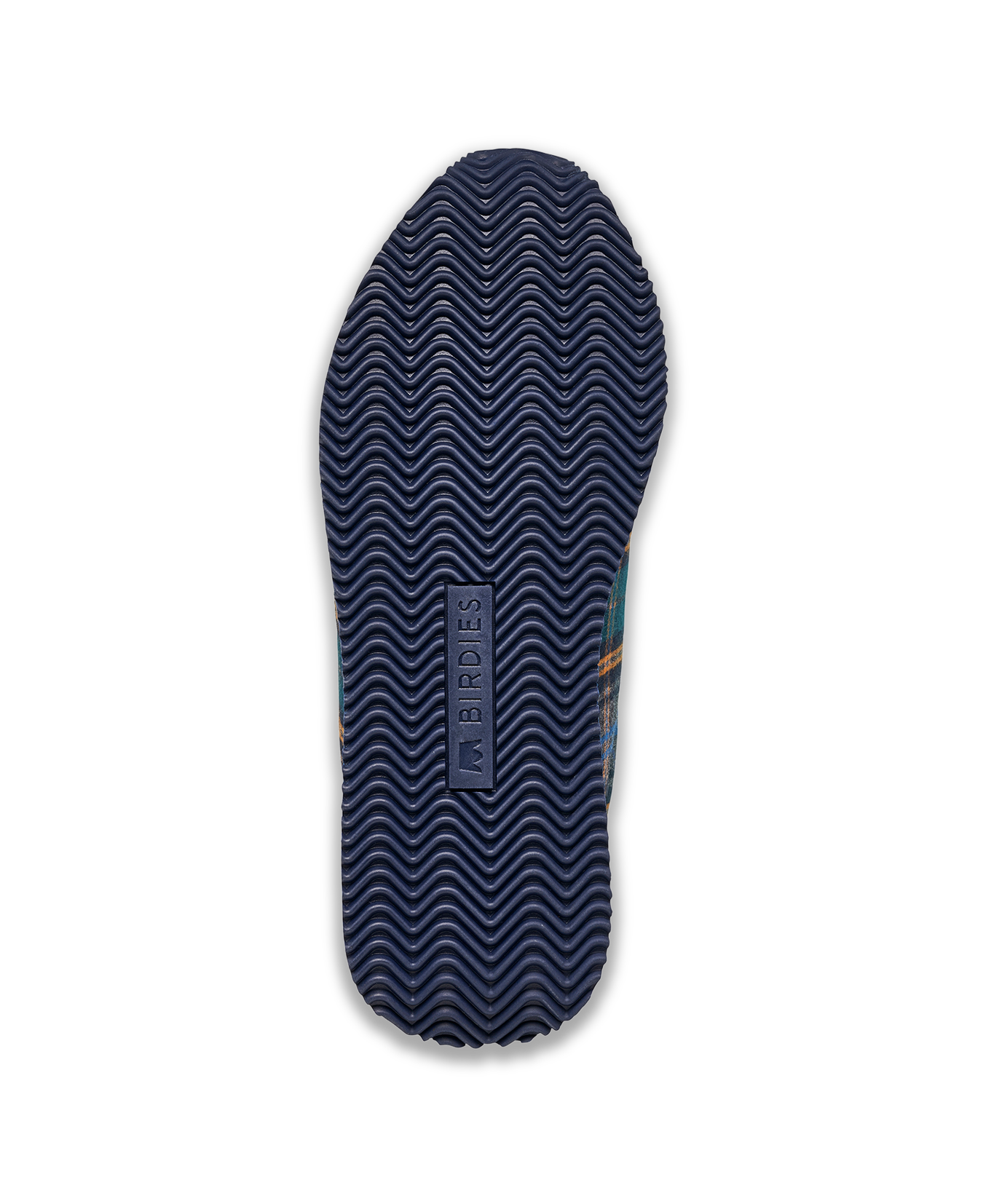 bottom view of the Roadrunner Sneaker in Navy Plaid Suede