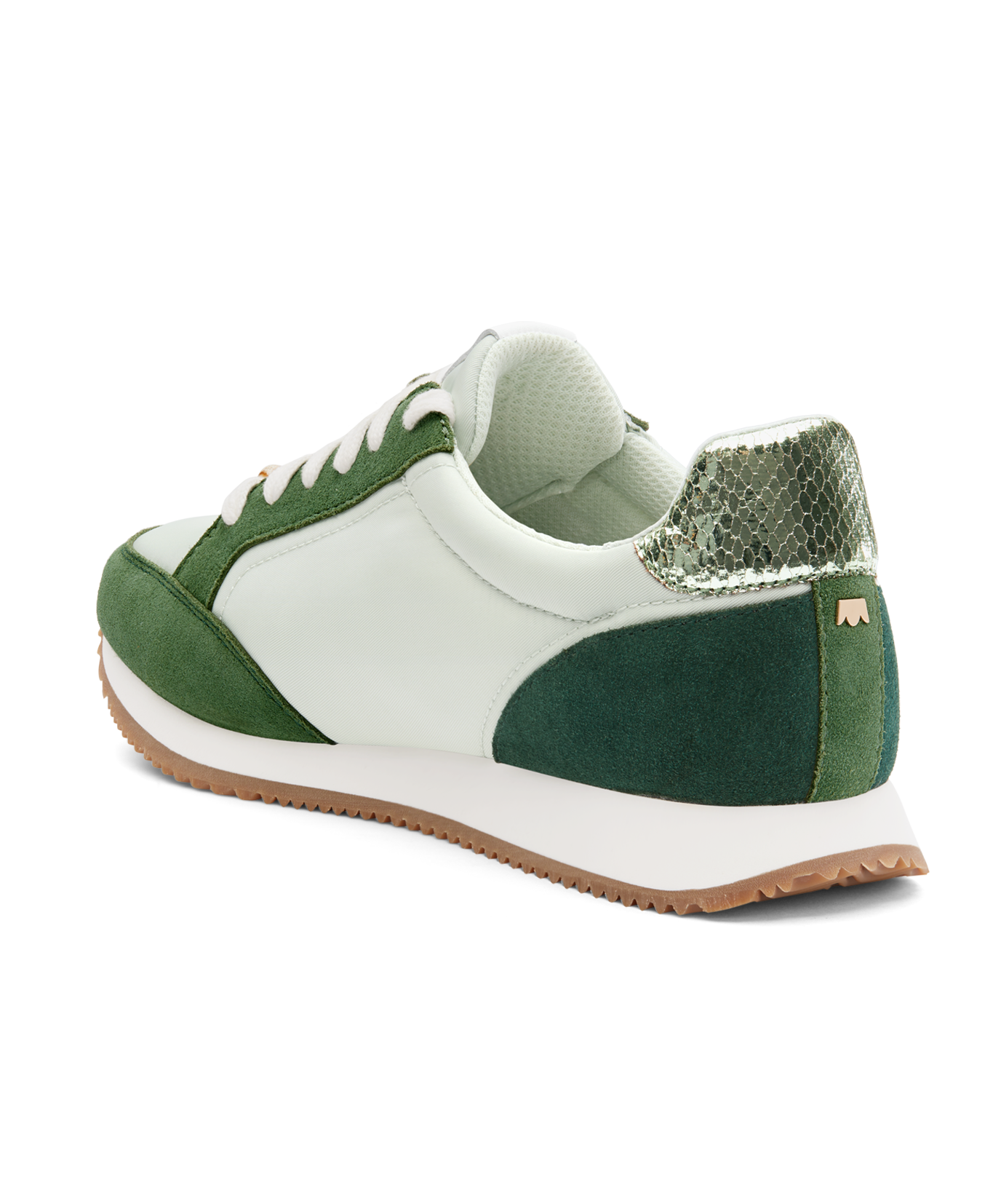 back 3/4ths view of the Roadrunner sneaker in Pistachio (green) Multi Nylon