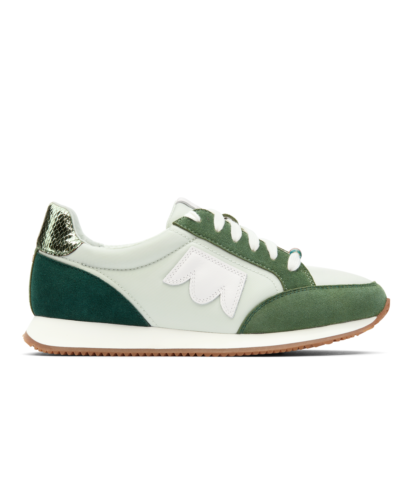 side view of the Roadrunner sneaker in Pistachio (green) Multi Nylon