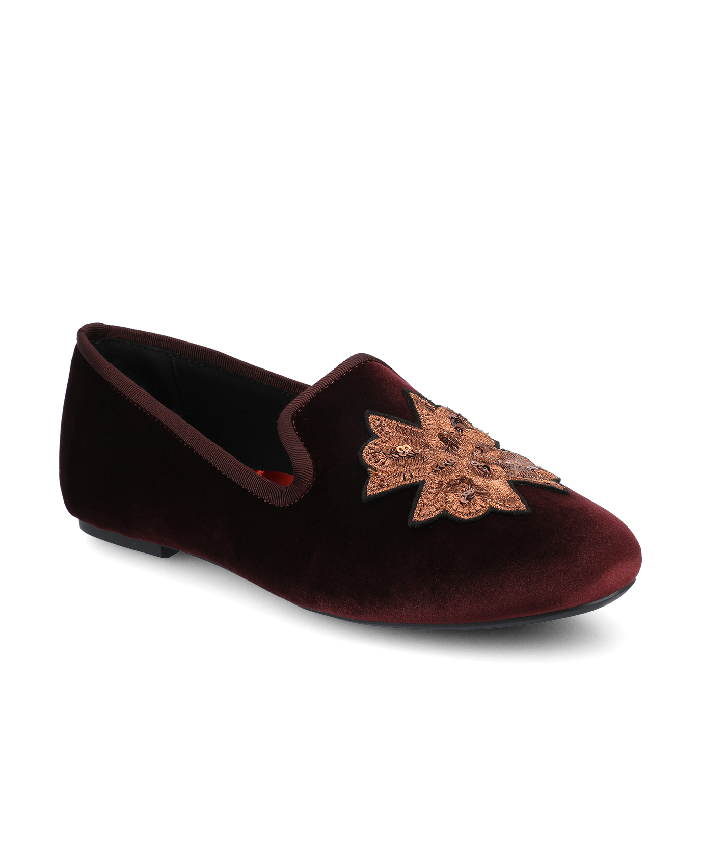 The Starling New Bordeaux Velvet Embroidery Women's Loafers - Main Image