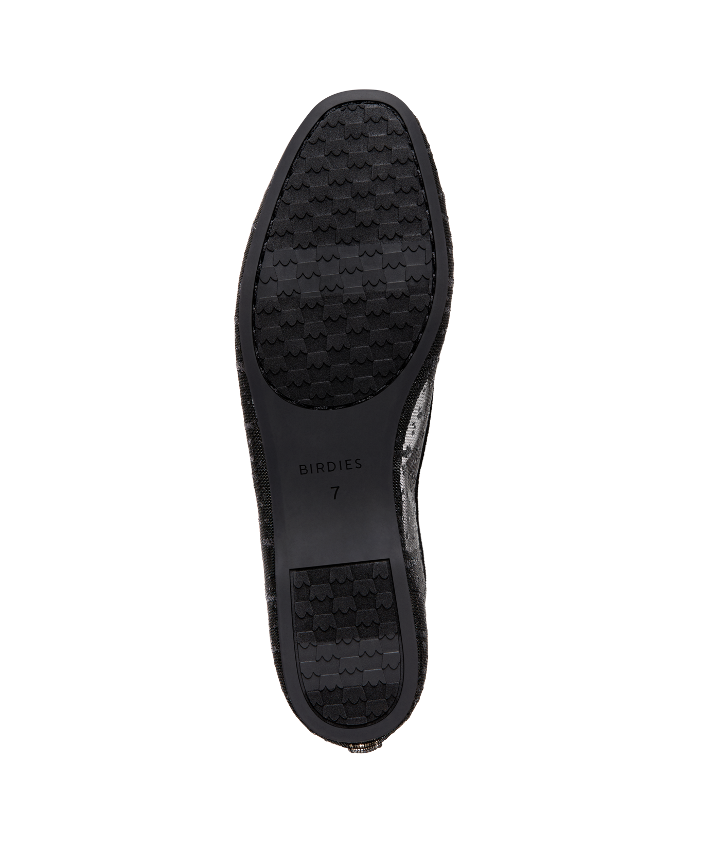 bottom view of the Songbird Ballet Flat in Black mesh Sparkle
