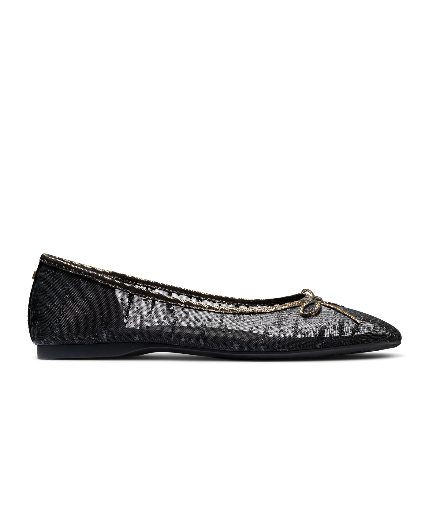 side view of the Songbird Ballet Flat in Black mesh Sparkle