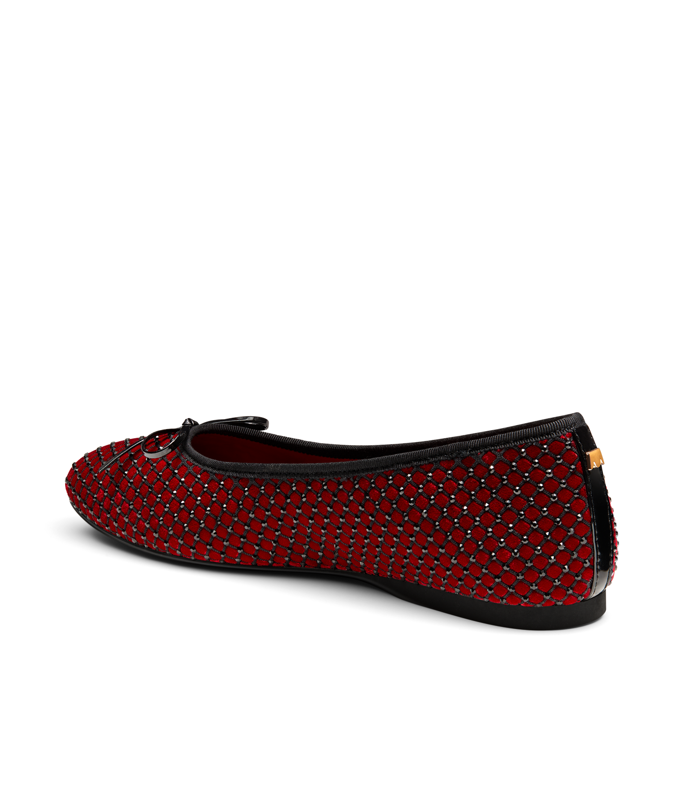 back 3/4ths view of the songbird ballet flat in red velvet crystal