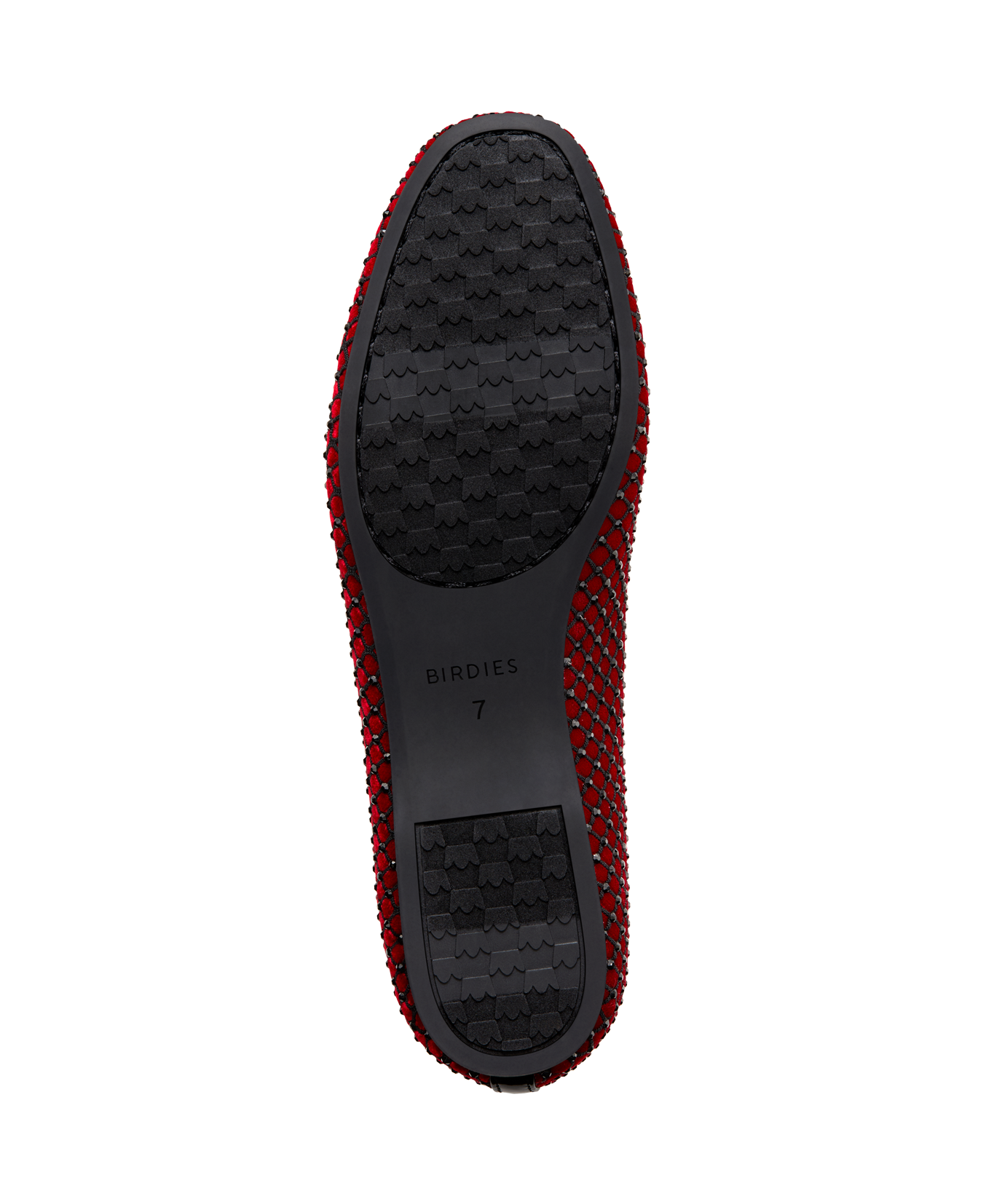 bottom view of the songbird ballet flat in red velvet crystal