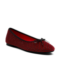 front 3/4ths view of the songbird ballet flat in red velvet crystal