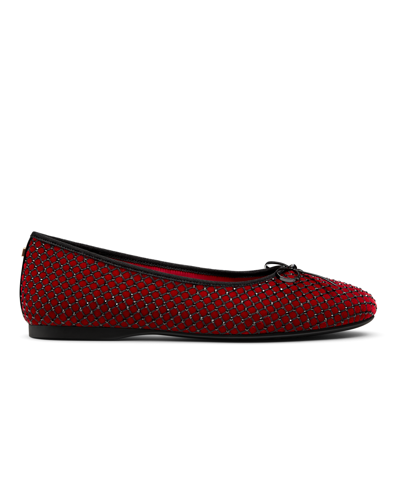 side view of the songbird ballet flat in red velvet crystal