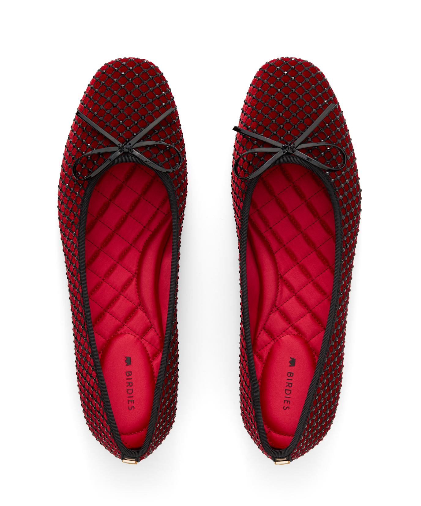 hover | top view of the songbird ballet flat in red velvet crystal
