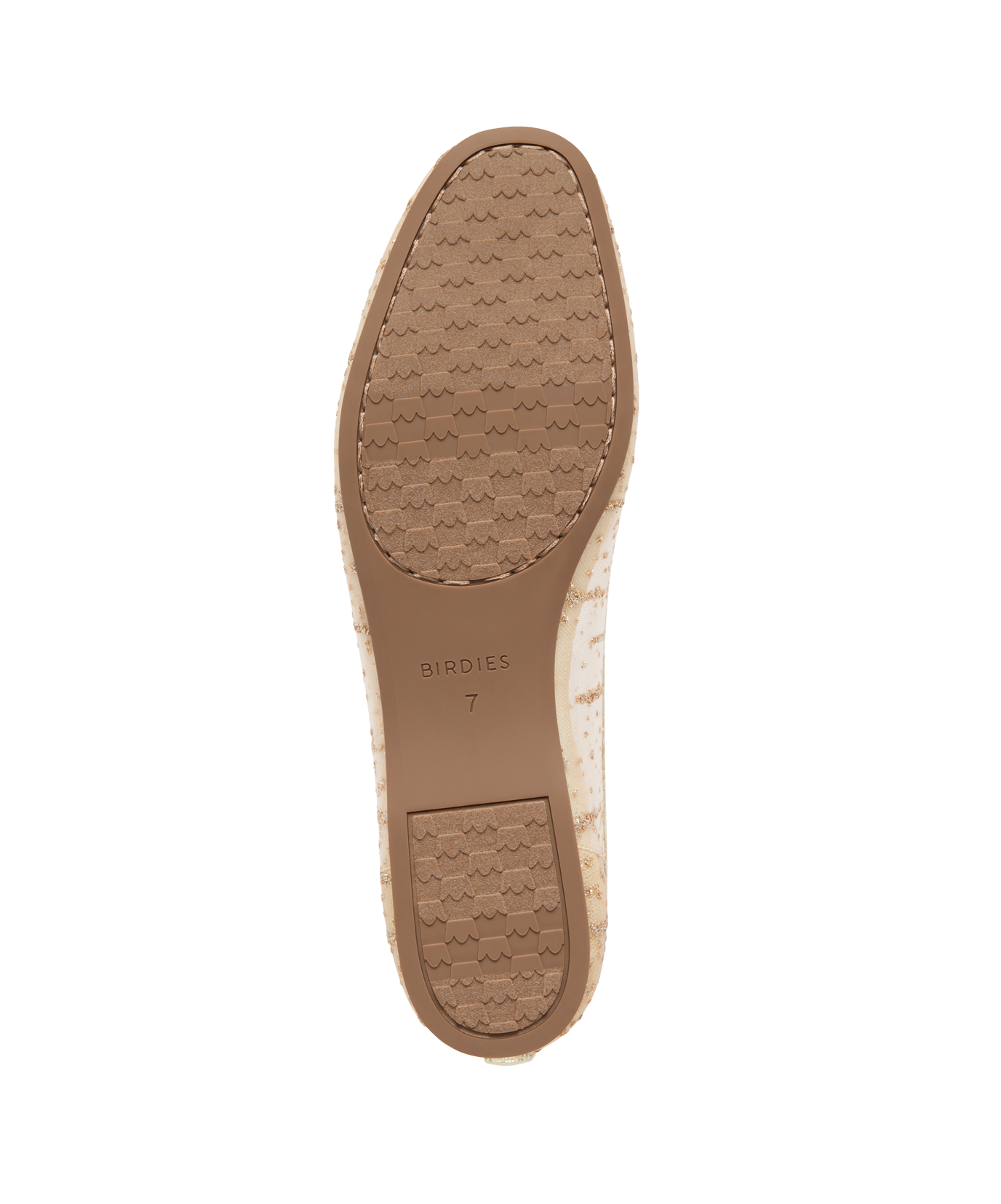 bottom view of the Songbird Ballet Flat in Gold mesh Sparkle