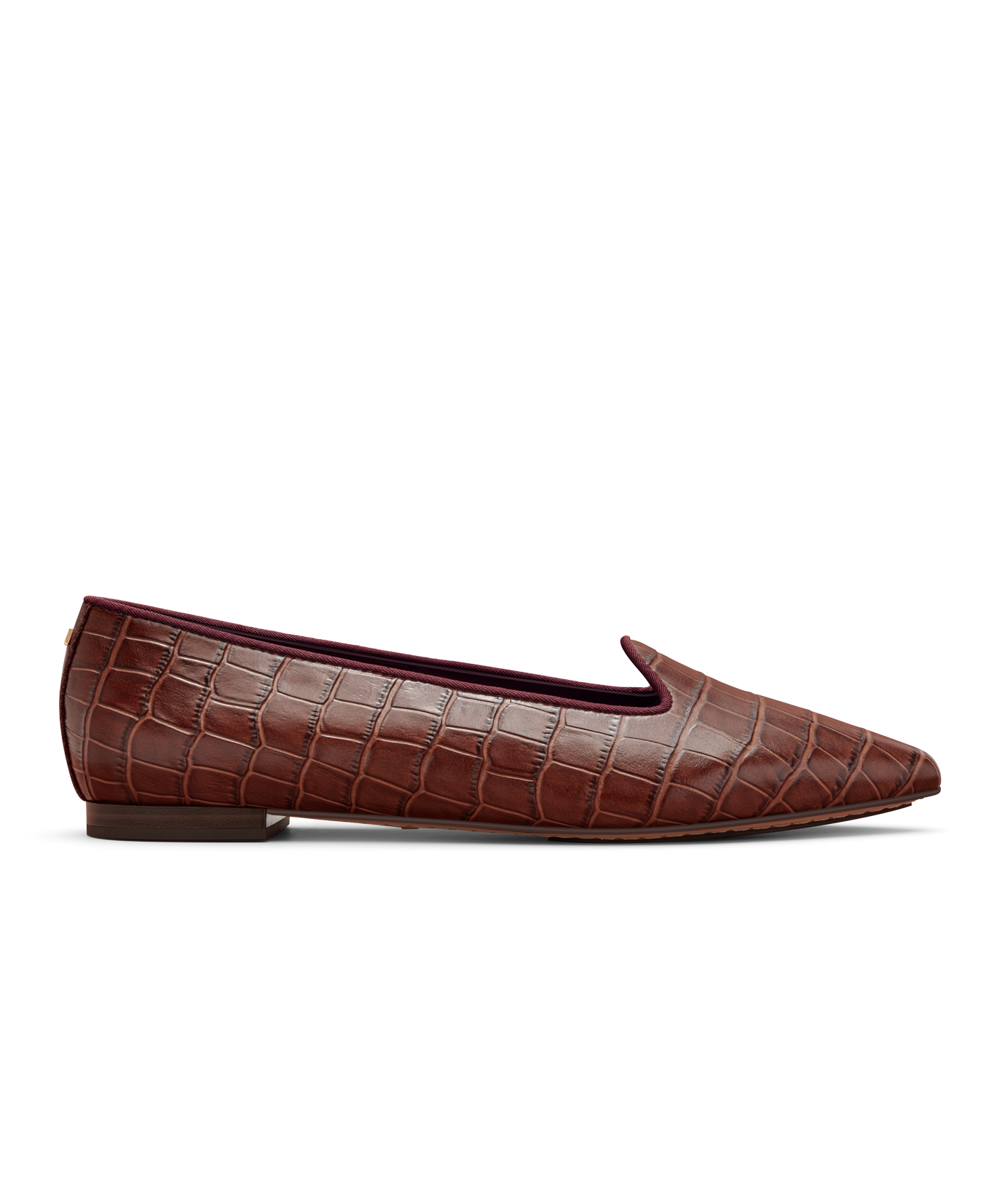 side view of the sparrow leather loafer in croc print brown