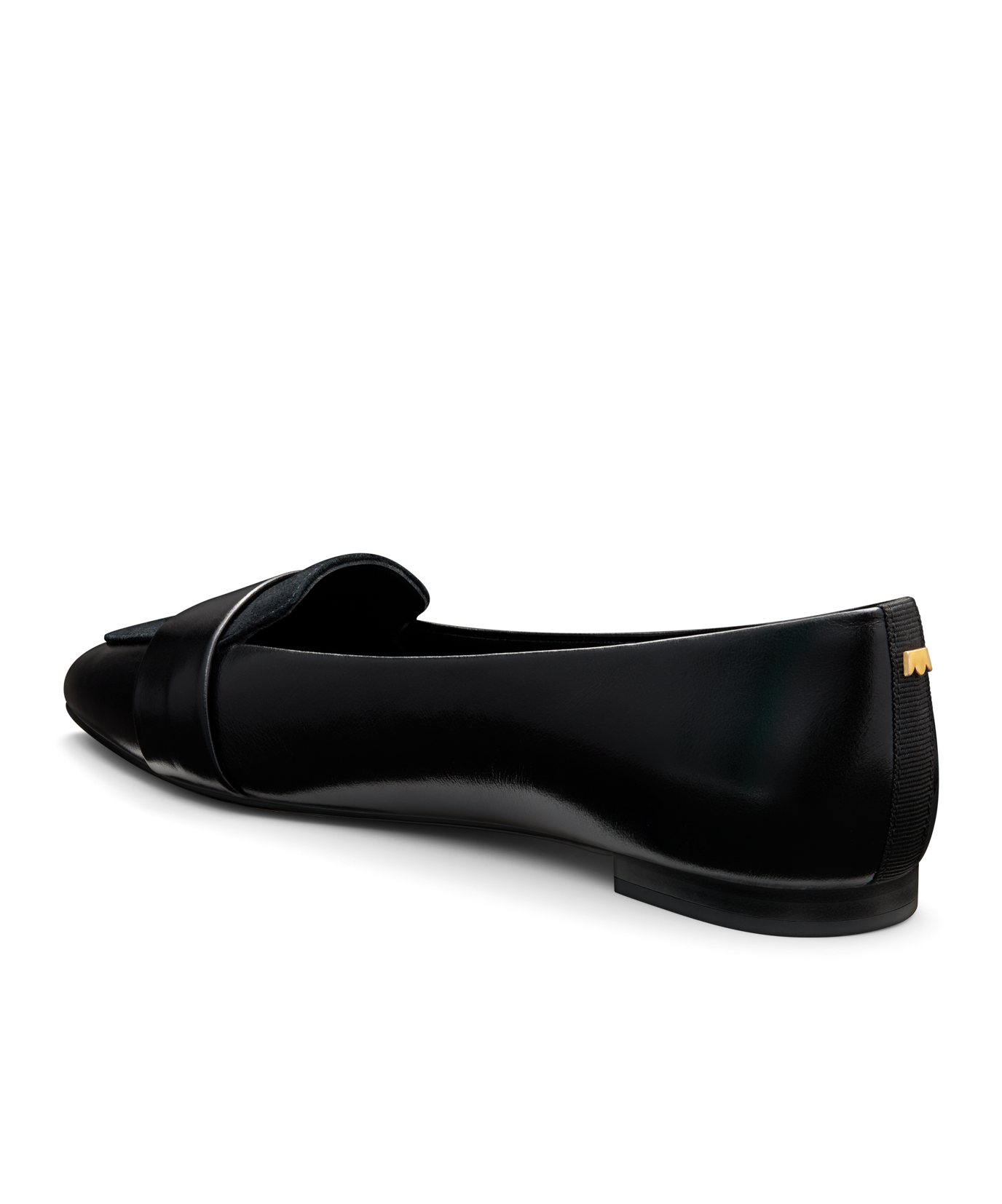 back 3/4ths view of the sparrow leather loafer in licorice (black)
