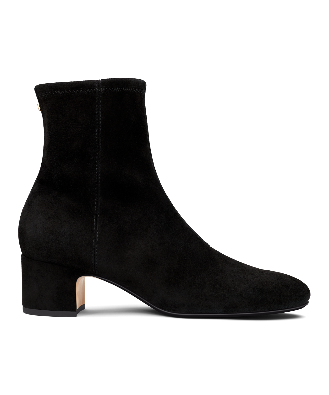 hover | side view of black suede bootie