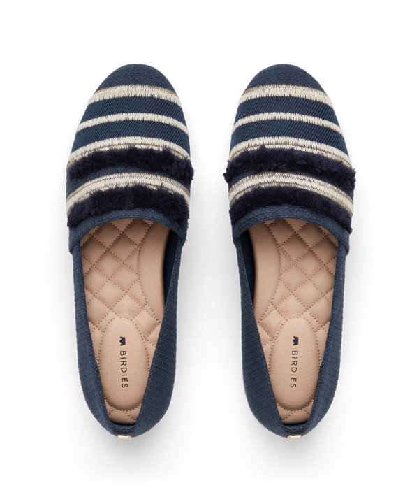 The Starling Navy Stripe Embroidery Women s Flats Birdies