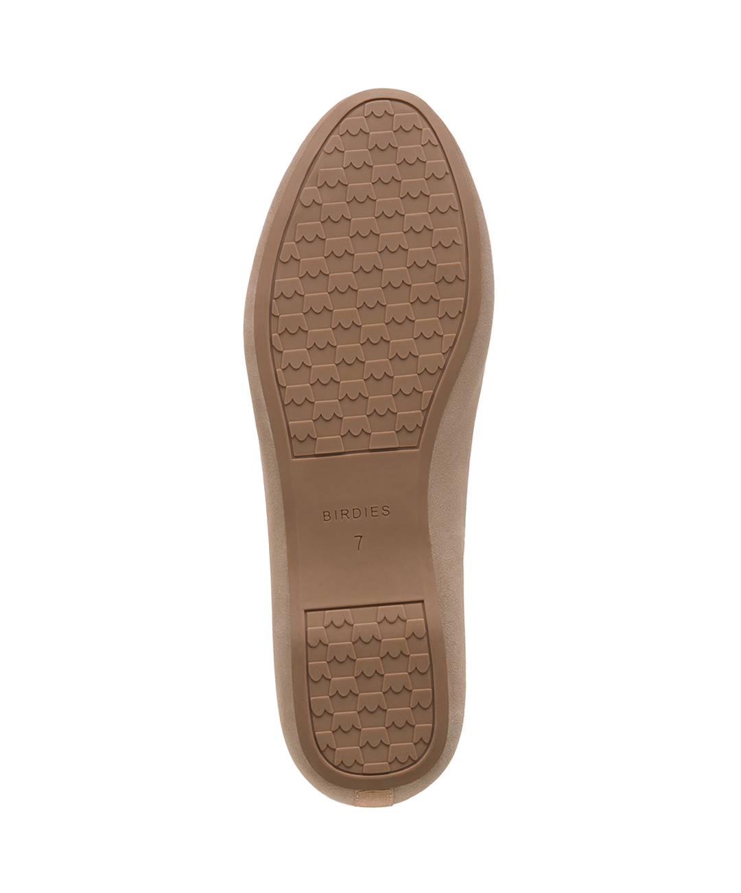 bottom view of the Starling in Latte (beige) Suede