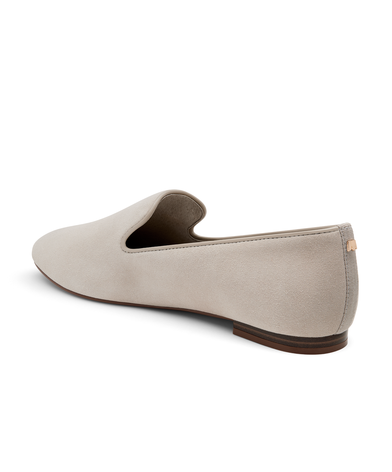 back 3/4ths view of the Starling in Stone (grey) Suede