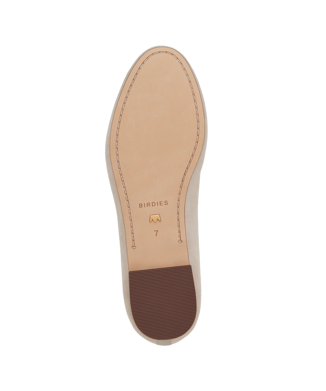 bottom view of the Starling in Stone (grey) Suede