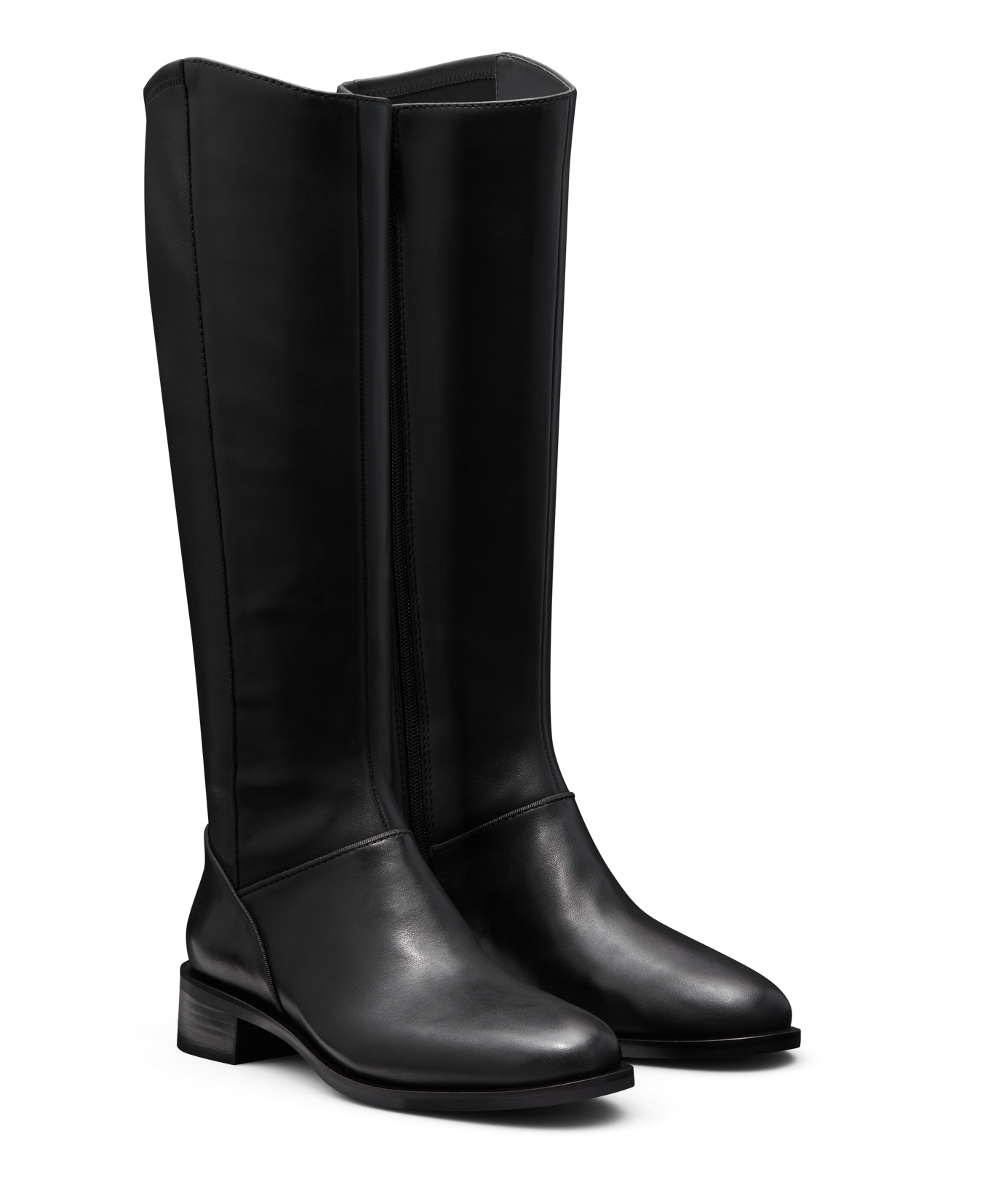 hover | front 3/4ths view of the starling tall boot in black leather