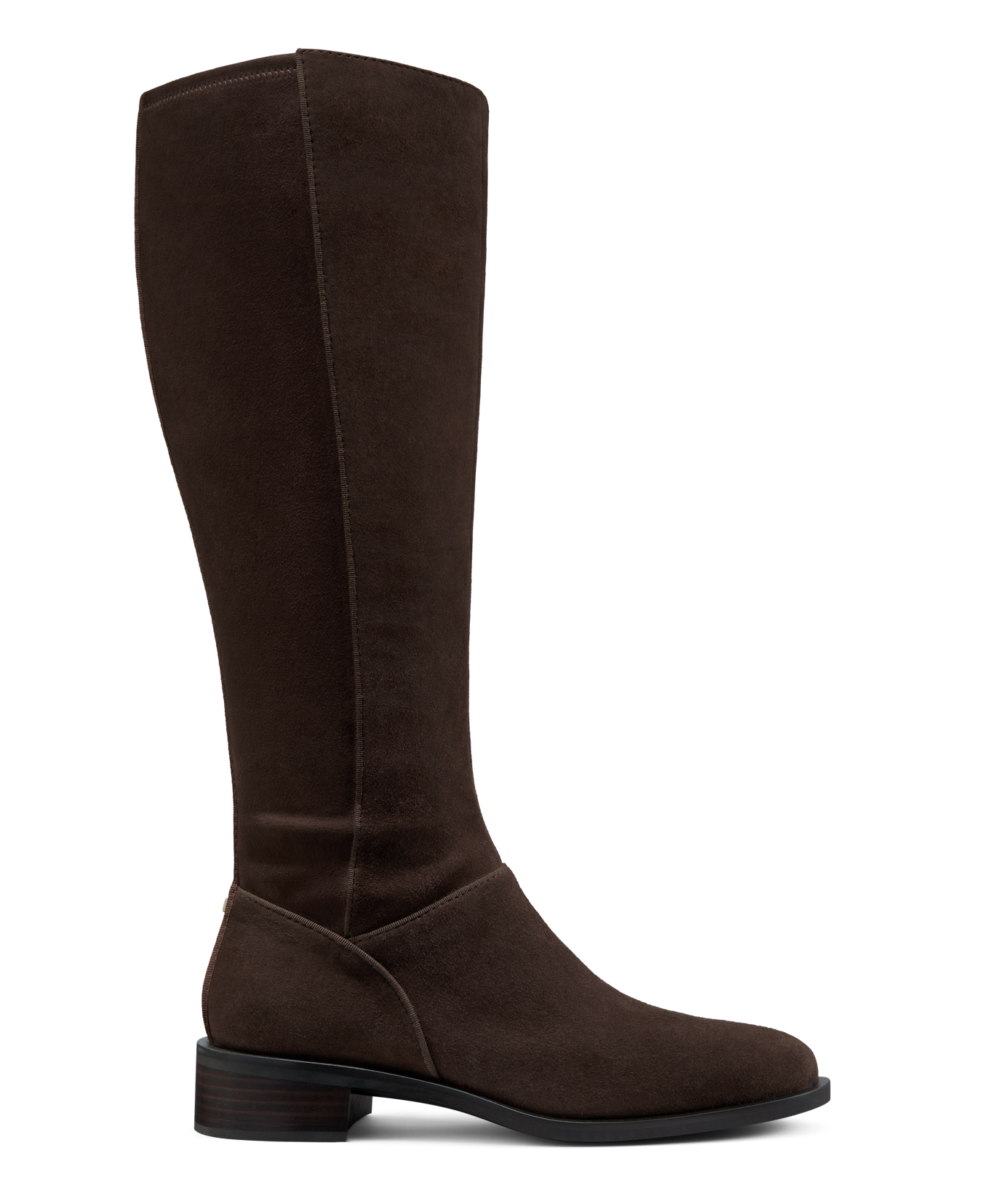 side view of the starling tall boot in brown suede