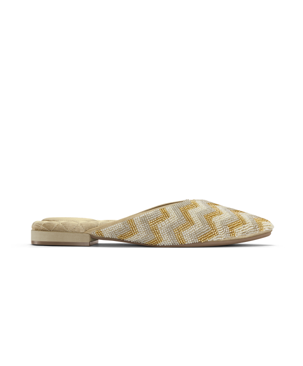 The Swan Cream & Gold Beaded Pointed Toe Women's Slide Birdies