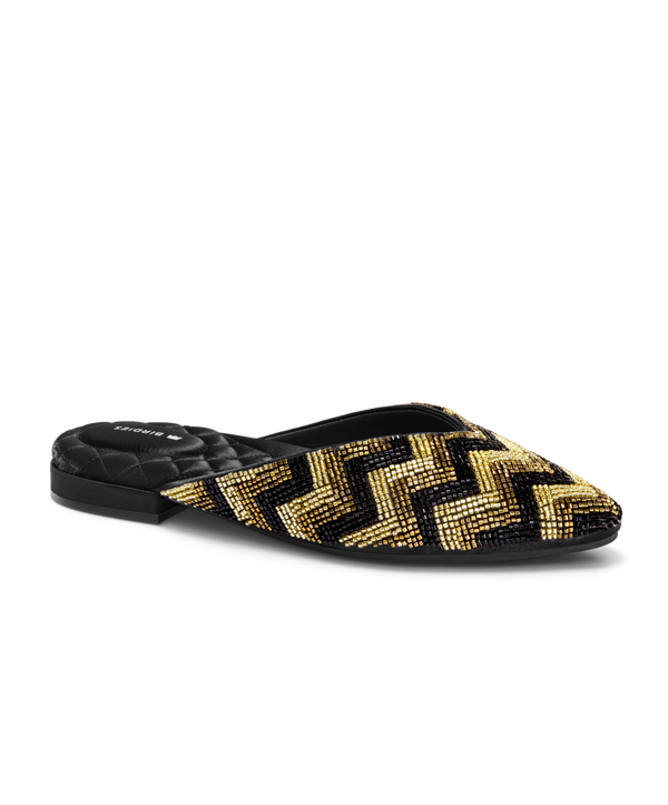 The Swan | Black & Gold Beaded Pointed Toe Women's Slide | Birdies