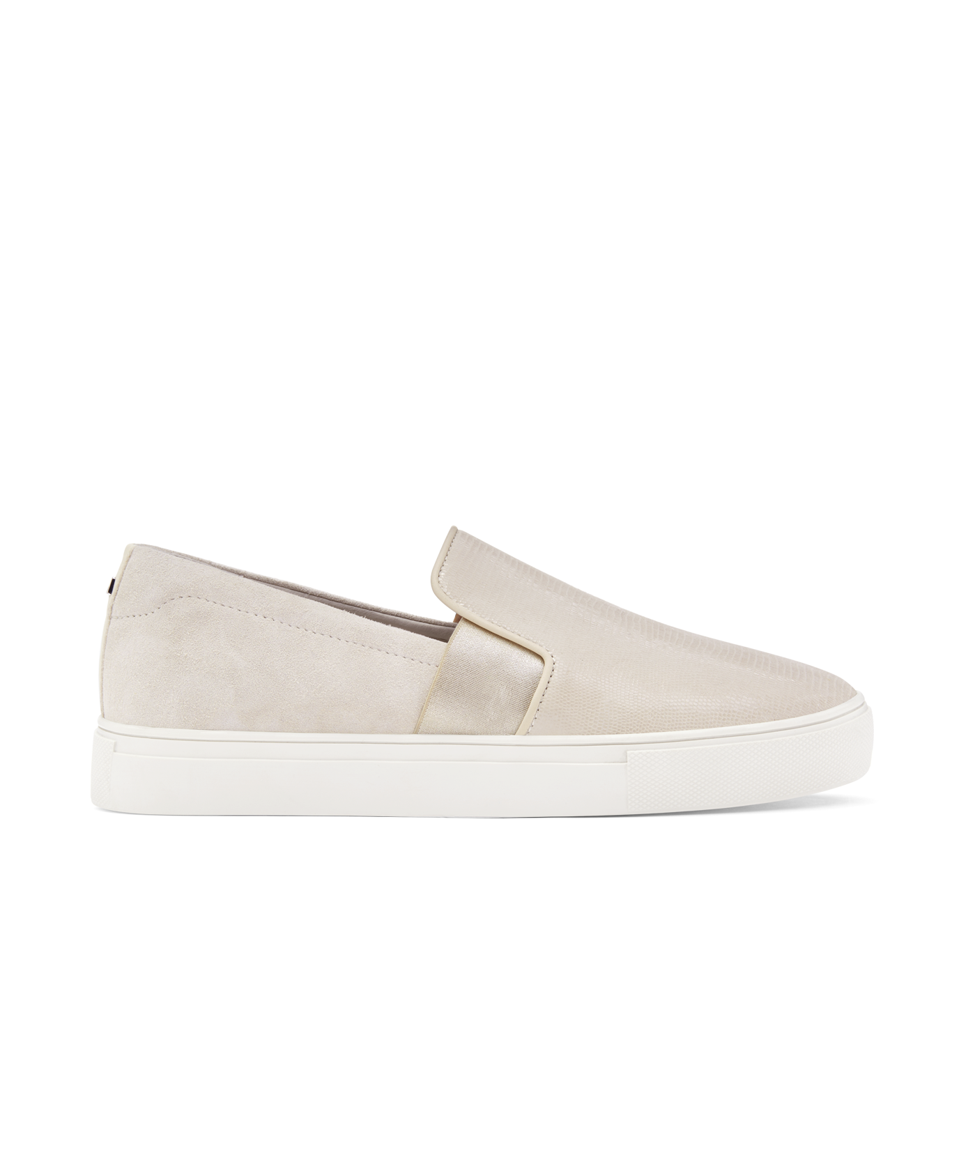 side view of the Swift Slip on Sneaker in Bone (cream) Embossed Leather