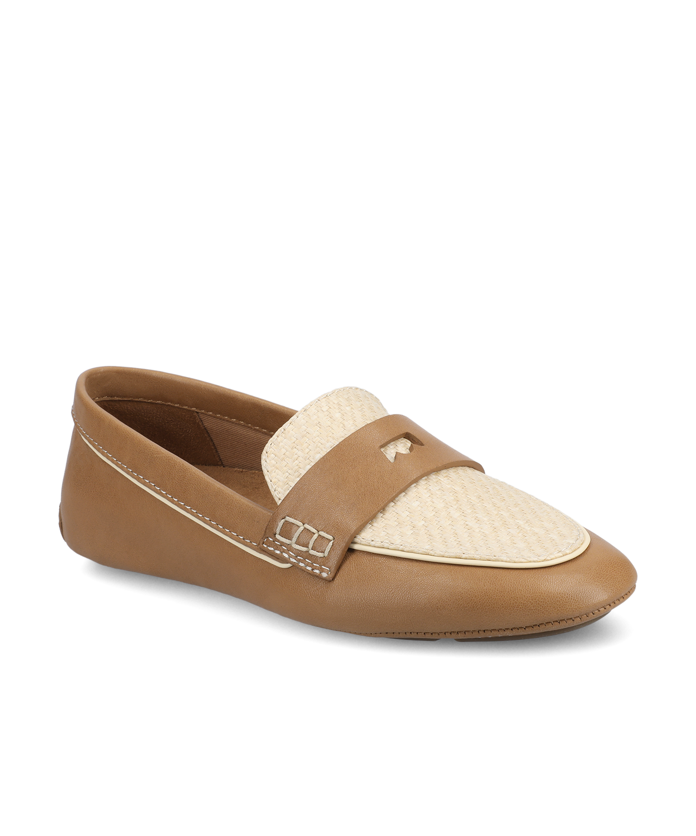 The Vesper Driver | Cappuccino Leather Raffia | Women's Loafers