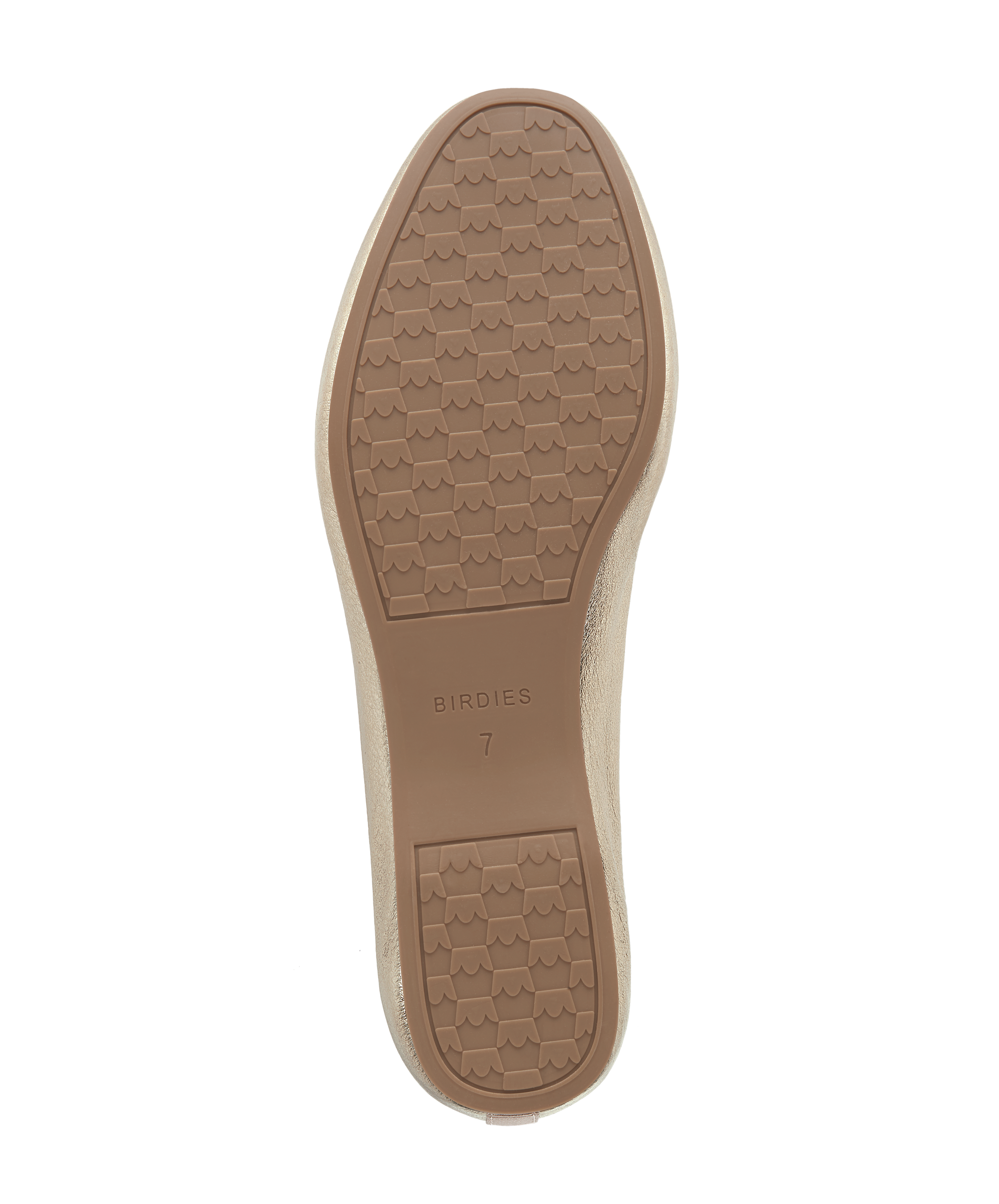bottom view of the Vesper loafer in Gold Leather