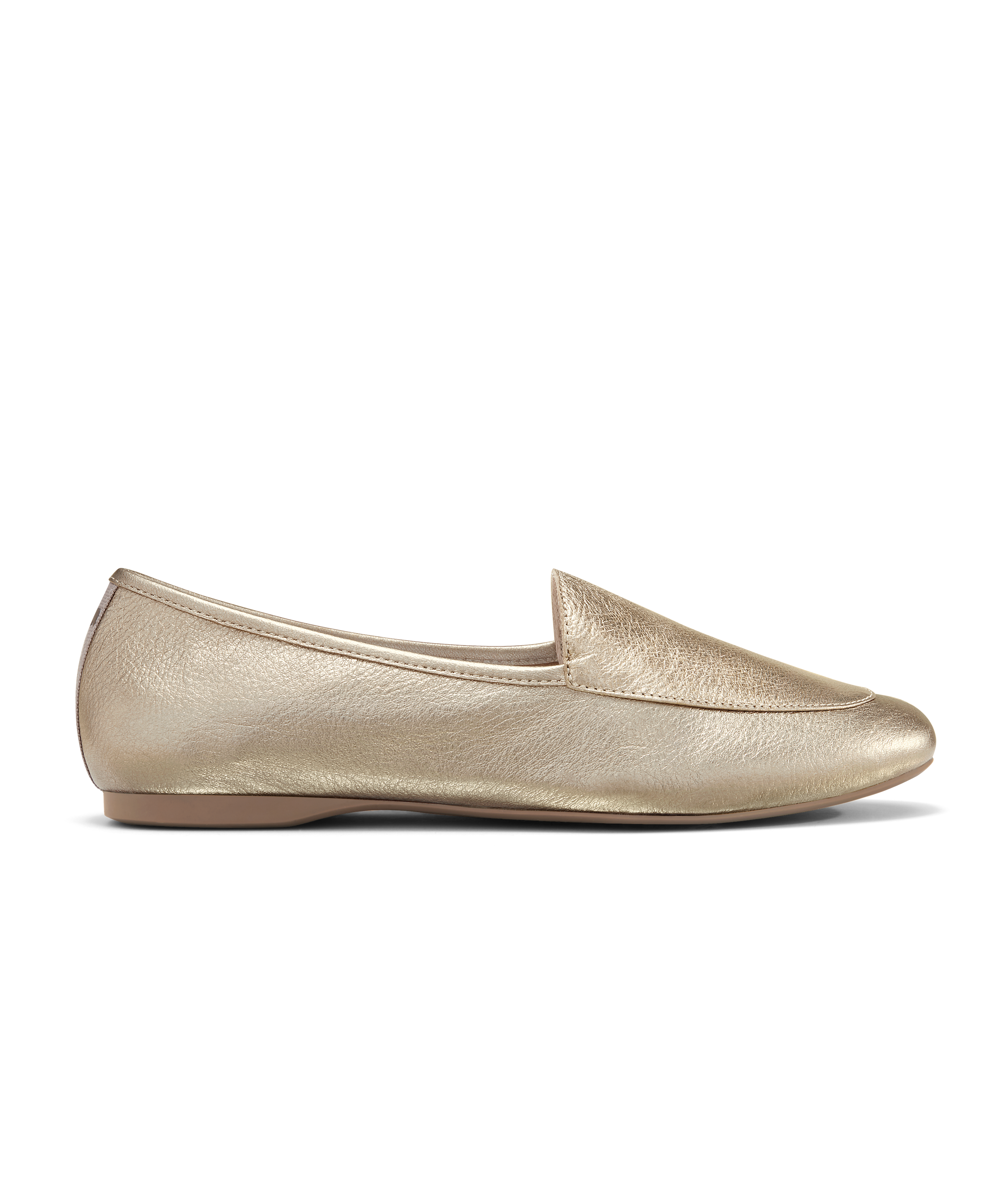 side view of the Vesper loafer in Gold Leather