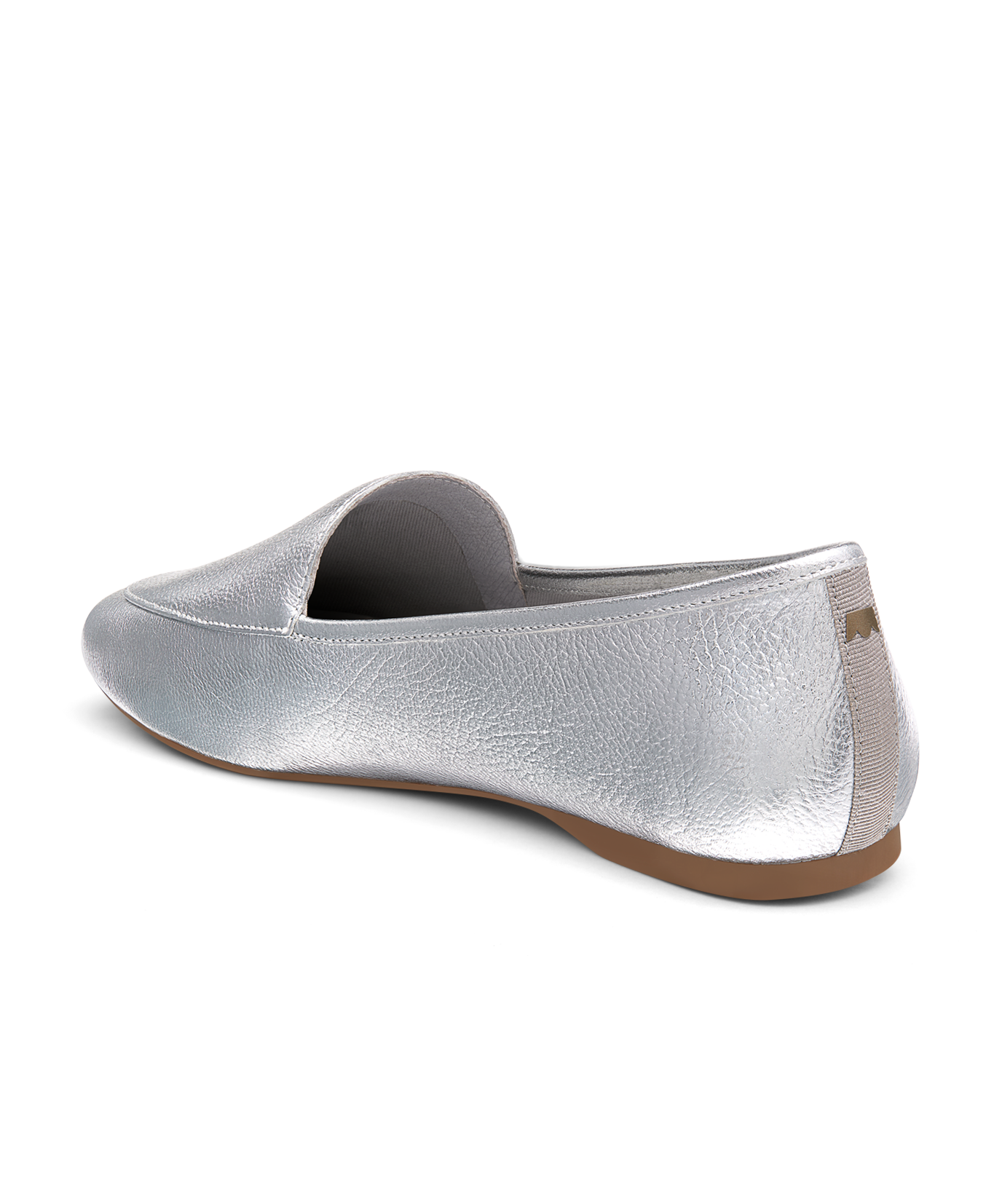 back 3/4ths view of the Vesper loafer in Silver Leather