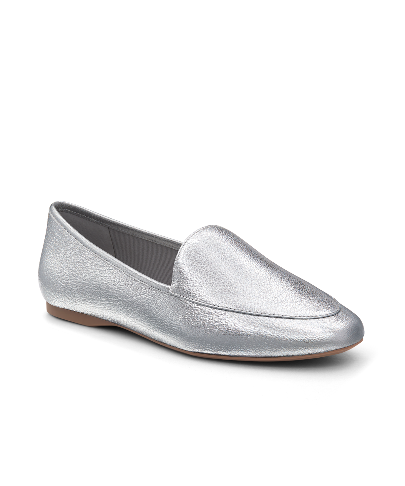 front 3/4ths view of the Vesper loafer in Silver Leather